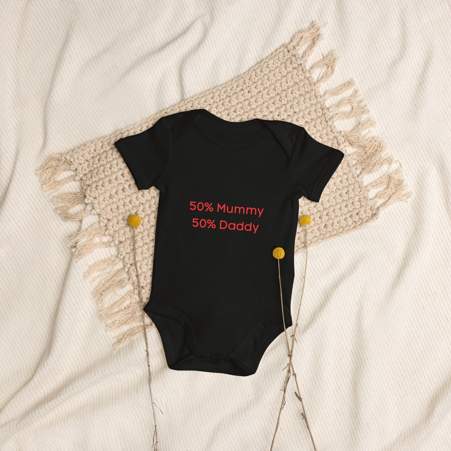 50% Mommy, 50% Daddy Organic cotton baby bodysuit