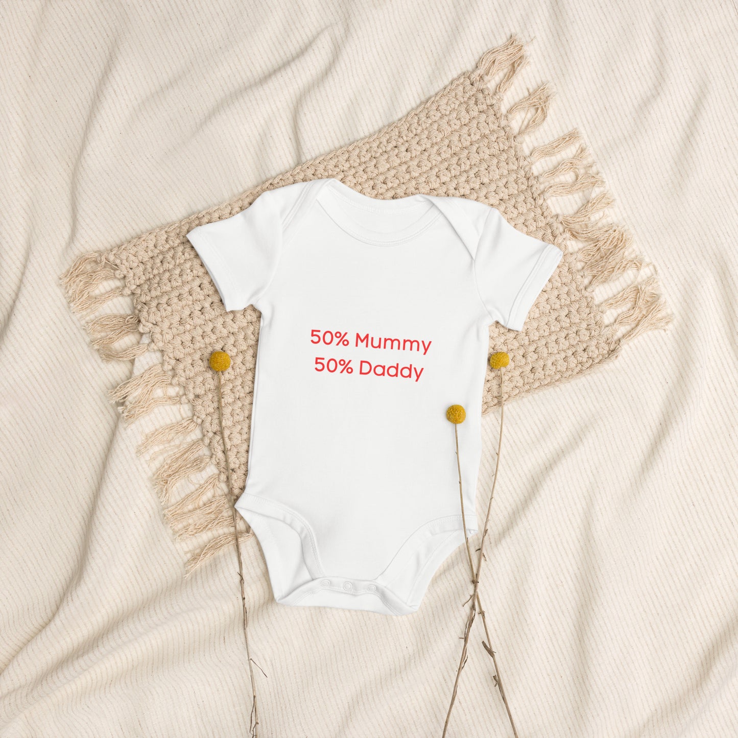 50% Mommy, 50% Daddy Organic cotton baby bodysuit